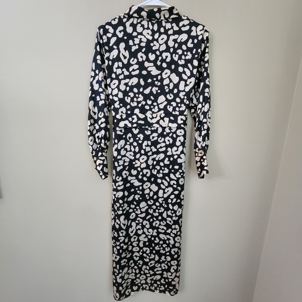 Zara Leopard Print Satin Belted Dress Size S Animal Print Longsleeve. - Picture 3 of 12